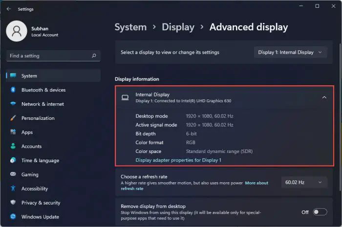 GPU details in Settings app