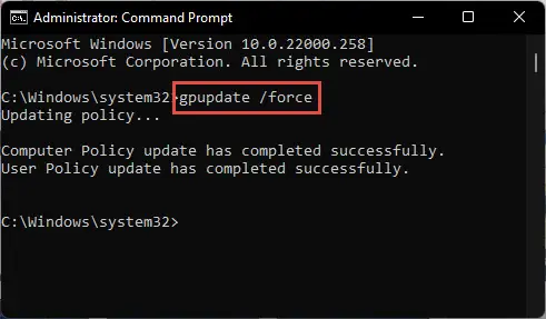 Apply Group Policy changes