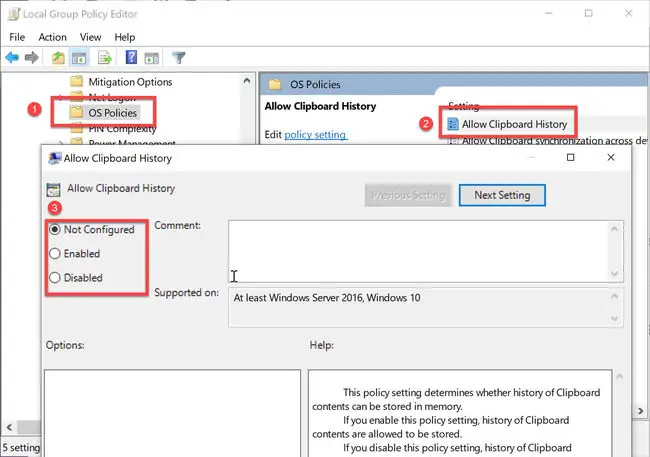 Group policy to allow or deny clipboard history
