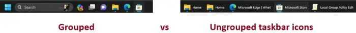 Grouped vs Ungrouped taskbar icons