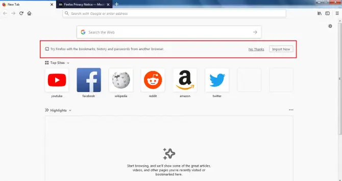 Import bookmarks history and passwords in Firefox