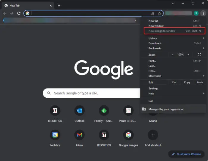 Incognito mode disabled in Chrome