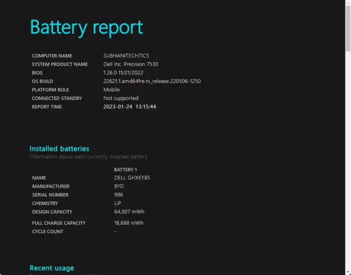 Initial battery report details