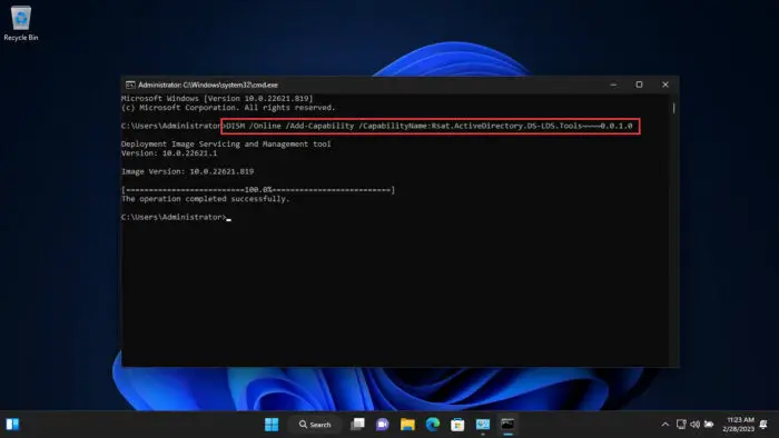 Install Active Directory Users and Computers snap in using Command Prompt