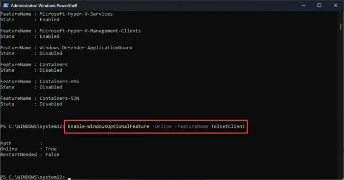 Install optional feature using PowerShell