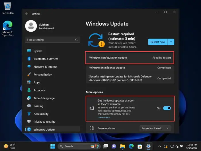 Install Windows Configuration update