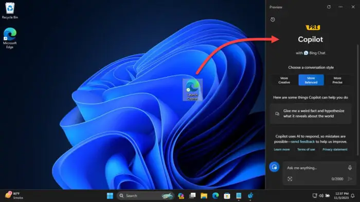 Launch Windows Copilot using desktop shortcut