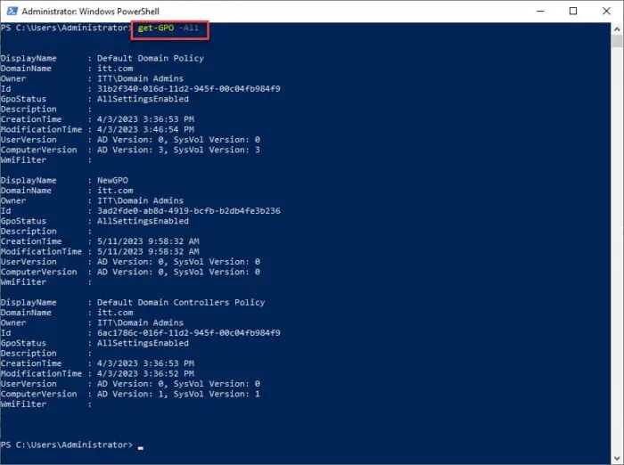 List all GPO details in PowerShell