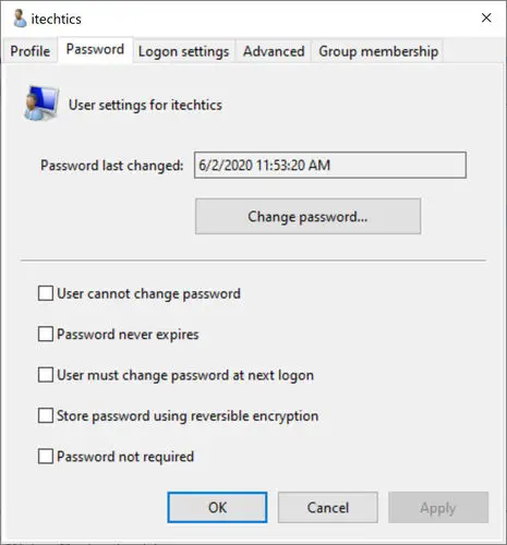 lusrmgr password settings