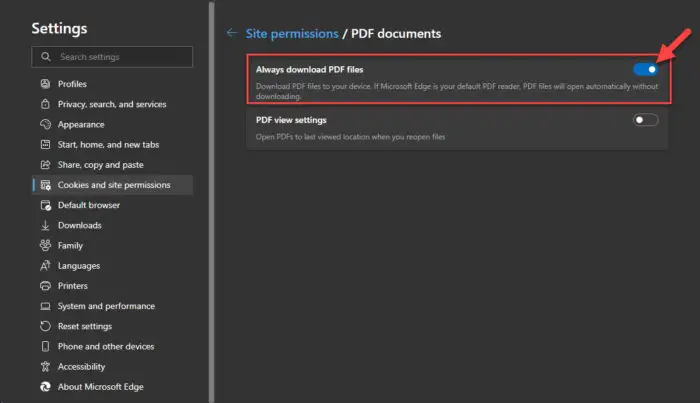 Manage PDF downloading in Edge