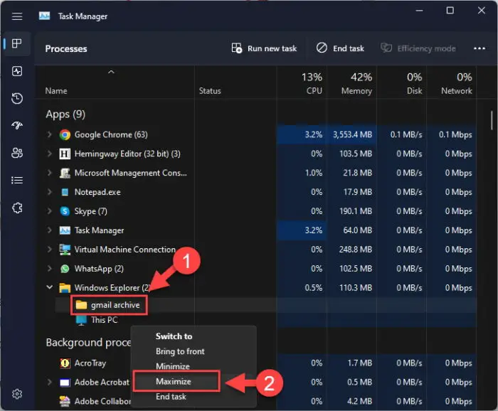 Maximize window from Task Manager