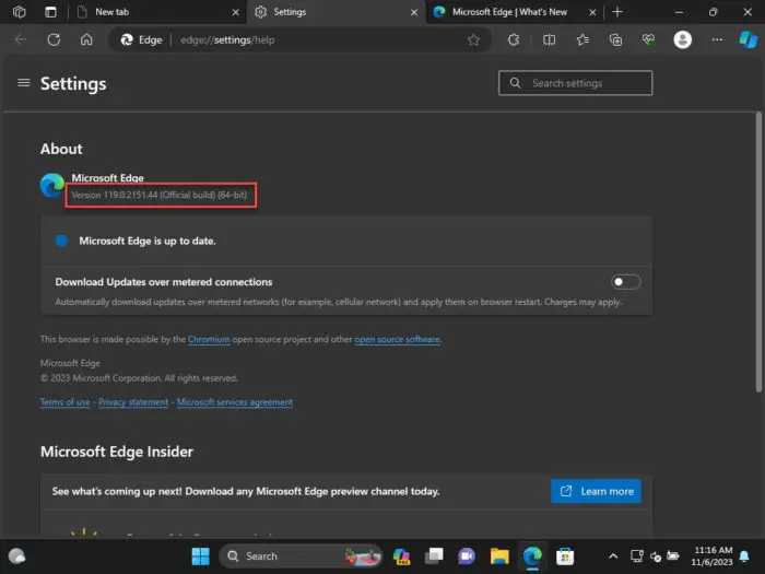 Microsoft Edge updated to version 119