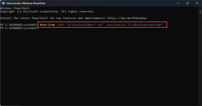 Move multiple files with same file type using PowerShell