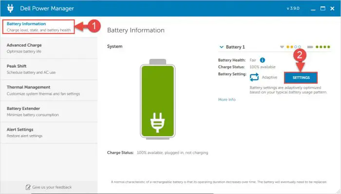 Open battery settings