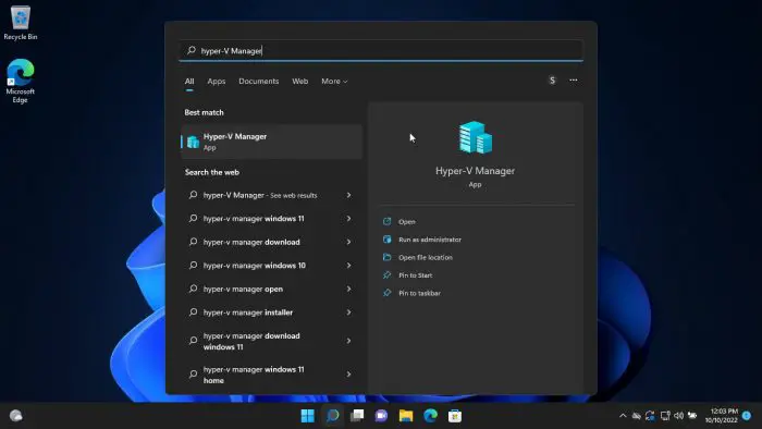 Open Hyper V Manager