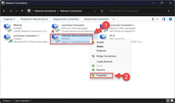 Open network adapter properties