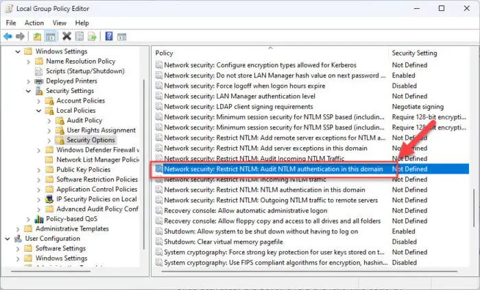 Open NTLM audit policy