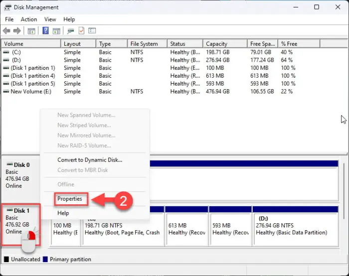 Open SSD properties from Disk Management Console