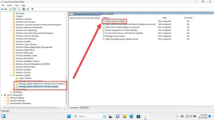 Open the Enable optional updates Group Policy