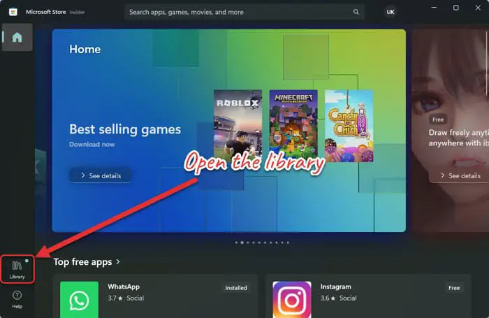 Open the library in Microsoft Store