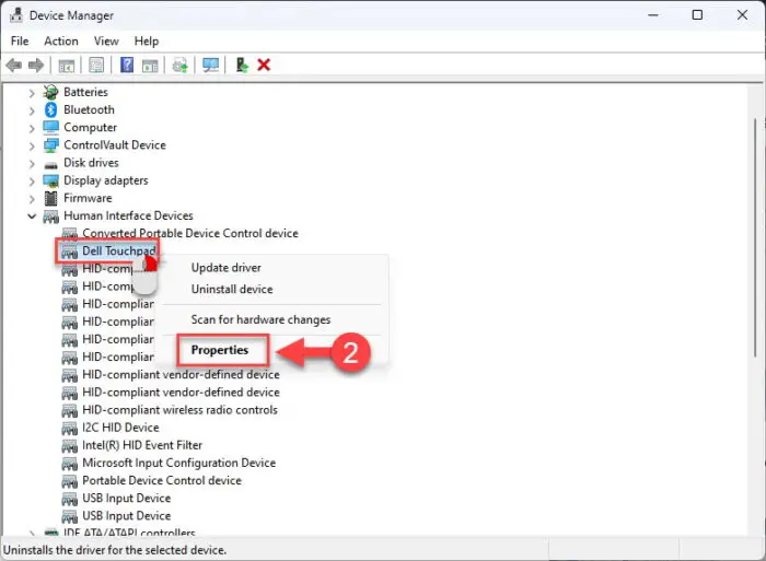 Open touchpad properties