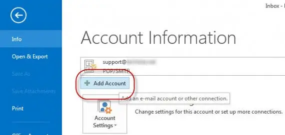 Outlook 2013 add account