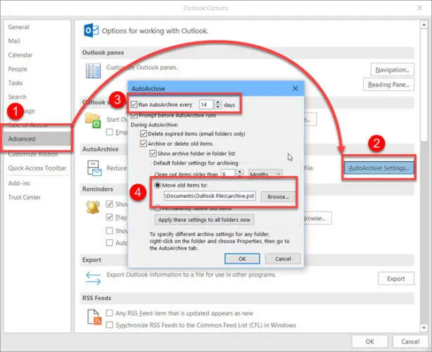 Outlook AutoArchive Settings