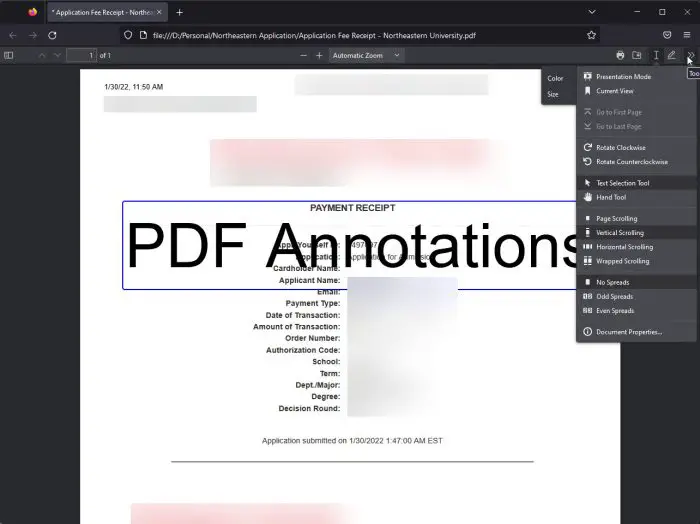 PDF annocations in Firefox 106
