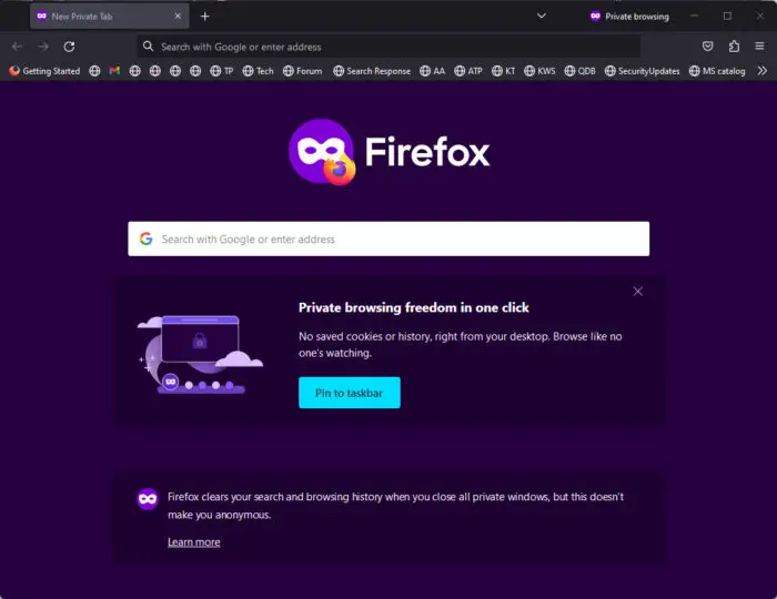 Private window in Mozilla Firefox