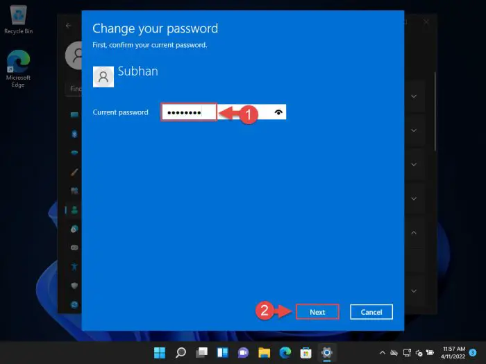 Provide current password