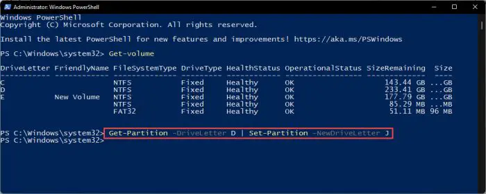 Assign a new drive letter using PowerShell