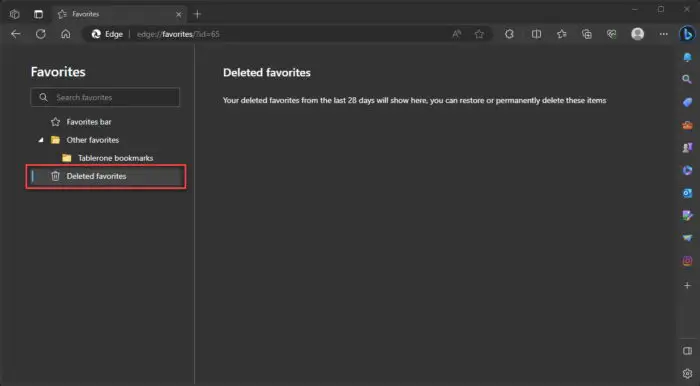 Recover deleted favorites in Edge 117