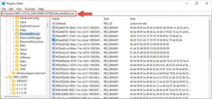 Navigate to the MoutedDevices key