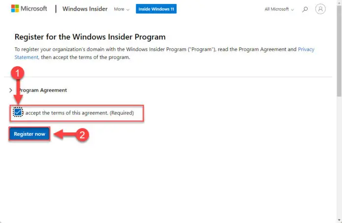 Register Microsoft account with Windows Insider Program
