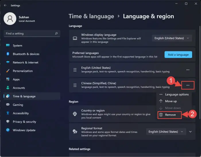Remove a language pack