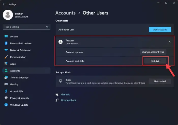 Remove an unused user account