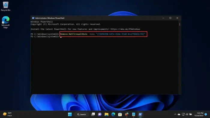 Remove firewall rule using PowerShell using GUID