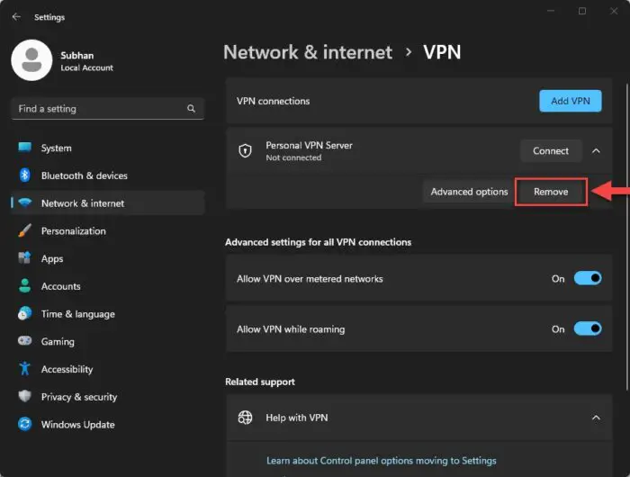 Remove the network profile