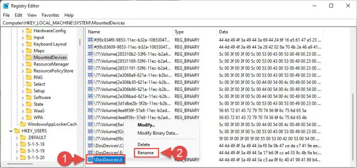 Rename Windows Registry to change the driver letter