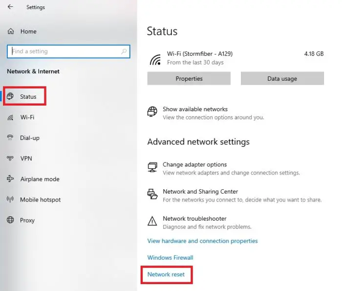 Reset network adapter