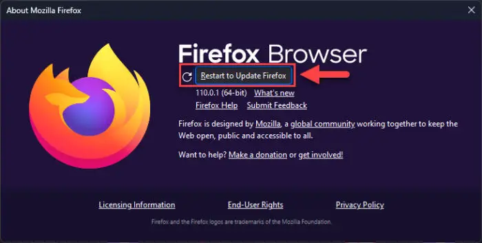 Restart Firefox browser