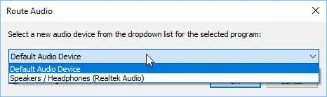 Routing audio of an application in Audio Router