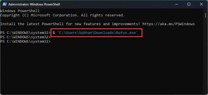 Run executable file from PowerShell using call operator