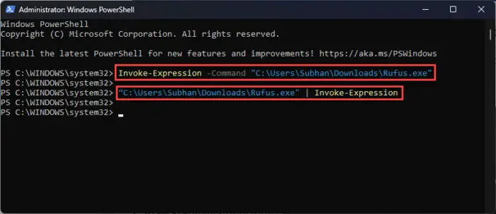 Run executable file from PowerShell using Invoke Expression command