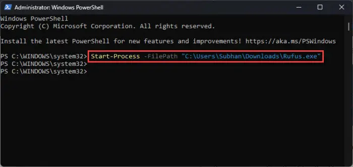Run executable file from PowerShell using Start Process command