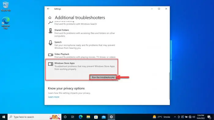 Run Windows Store applications troubleshooter