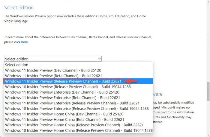 Select Build 22621 Release Preview channel