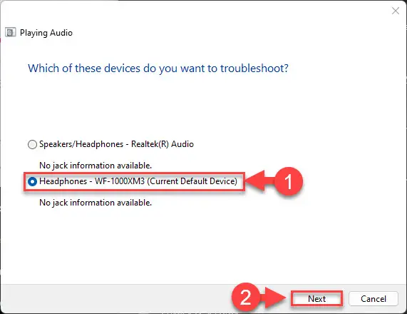 Select device to troubleshoot