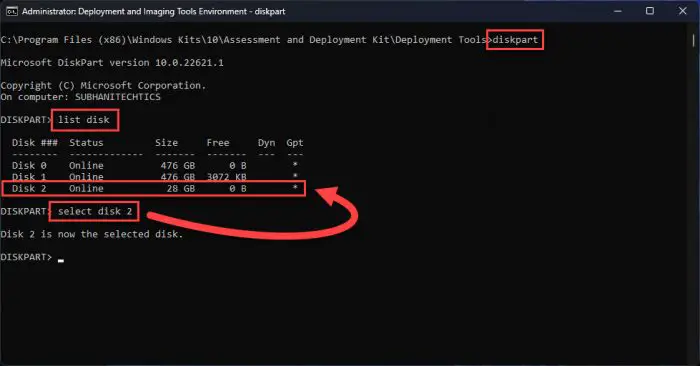 Select disk to format