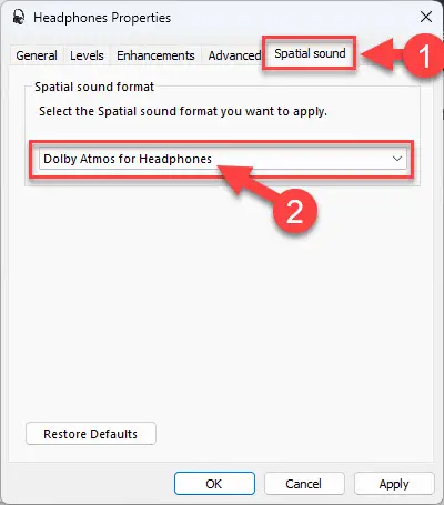 Select Dolby Atmos from Spatial sound format